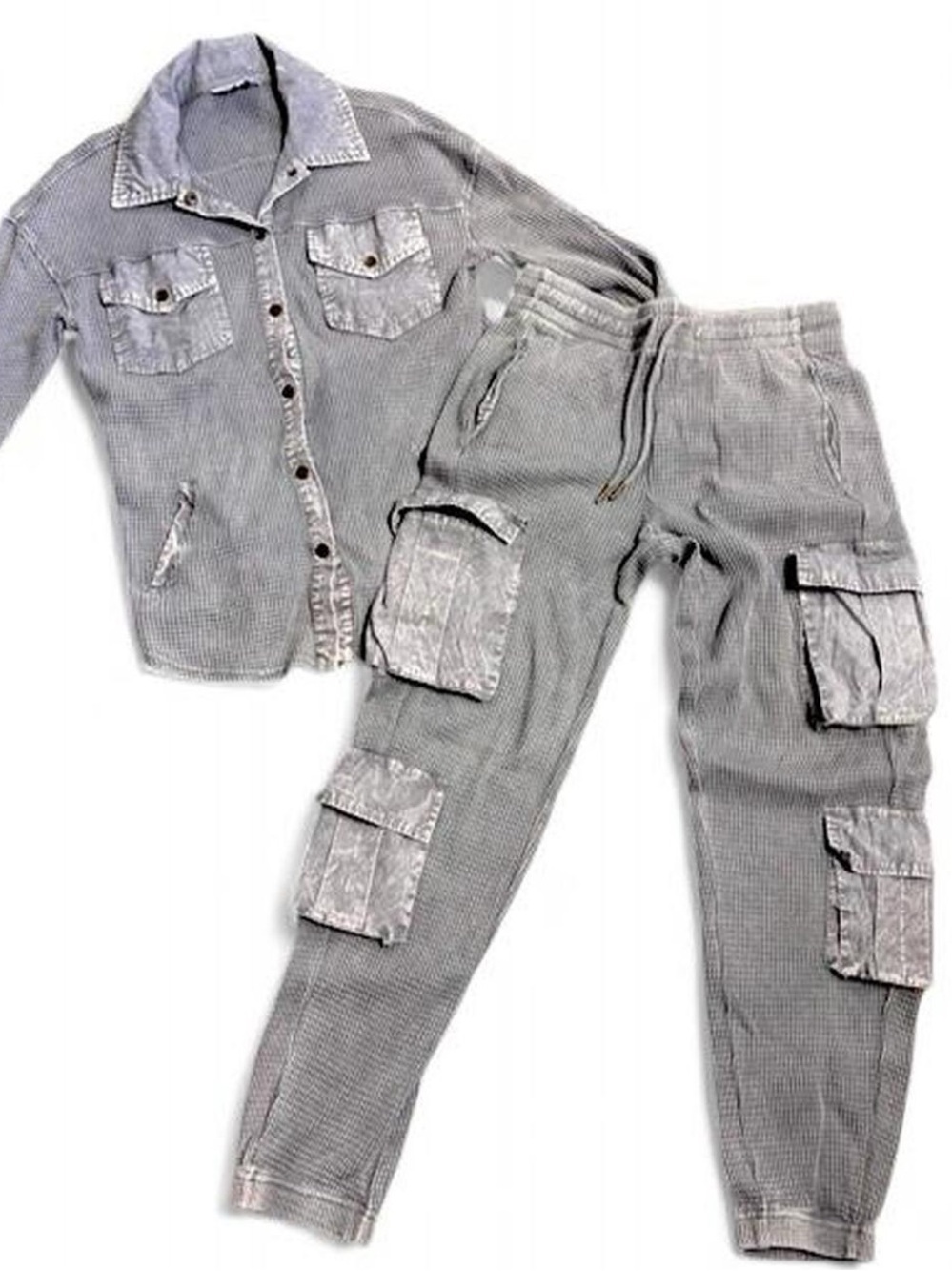 Hard Tail matching set waffle knit cargo pants and shacket